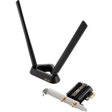 Asus Tri Band PCI-E WiFi 6E | PCE-AXE59BT | 802.11ax | 574/2402/2042574/2402/2042 Mbit/s | Mbit/s | Ethernet LAN (RJ-45) ports | Mesh Support No | MU-MiMO No | No mobile broadband | Antenna type | 36 month(s)