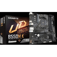 Gigabyte | B550M K 1.0 M/B | Processor family AMD | Processor socket AM4 | DDR4 DIMM | Memory slots 4 | Supported hard disk drive interfaces 	SATA, M.2 | Number of SATA connectors 4 | Chipset AMD B550 | Micro ATX