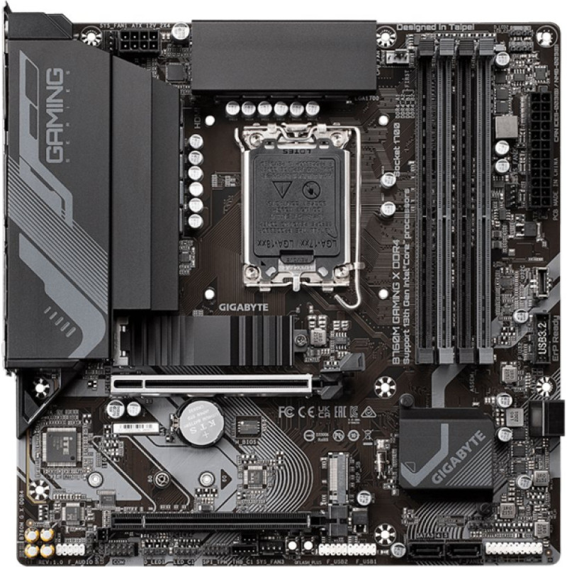 Gigabyte | B760M GAMING X DDR4 1.0 M/B | Processor family Intel | Processor socket  LGA1700 | DDR4 DIMM | Memory slots 4 | Supported hard disk drive interfaces 	SATA, M.2 | Number of SATA connectors 4 | Chipset Intel B760 Express | Micro ATX