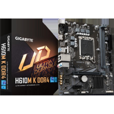 Gigabyte | H610M K DDR4 1.0 M/B | Processor family Intel | Processor socket  LGA1700 | DDR4 DIMM | Memory slots 2 | Supported hard disk drive interfaces 	SATA, M.2 | Number of SATA connectors 2 | Chipset Intel H610 Express | Micro ATX