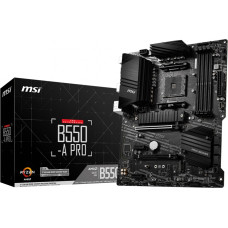 MSI | B550-A PRO | Processor family AMD | Processor socket AM4 | DDR4 DIMM | Memory slots 4 | Supported hard disk drive interfaces SATA, M.2 | Number of SATA connectors 6 | Chipset AMD B550 | ATX