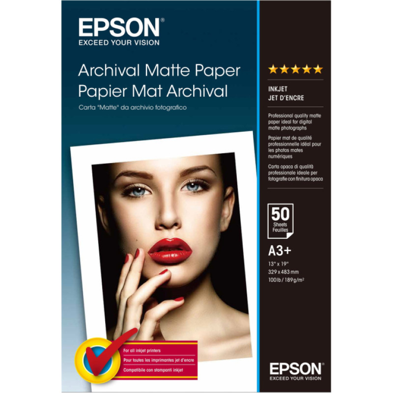 Epson Archival Matte Paper, A3+, 192 g/m2, 50 sheets