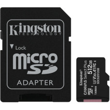 Kingston | Canvas Select Plus | 512 GB | Micro SD | Flash memory class 10 | SD adapter