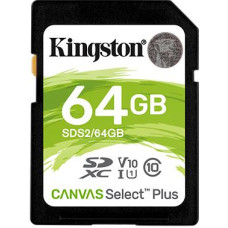 Kingston | Canvas Select Plus | UHS-I | 64 GB | SDXC | Flash memory class 10